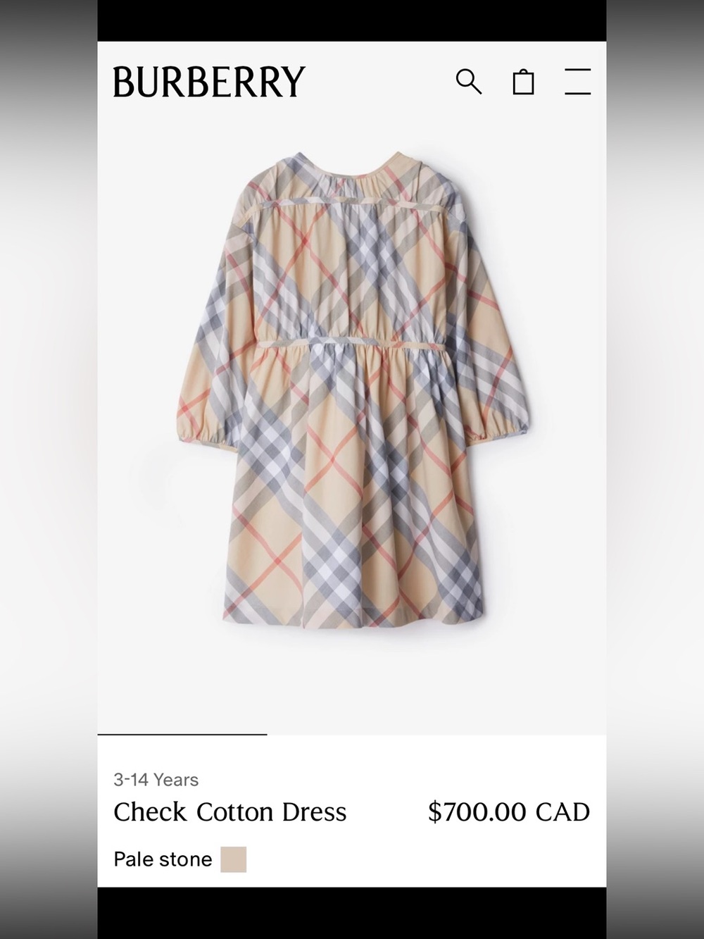 Burberry Check Cotton Kids Dress